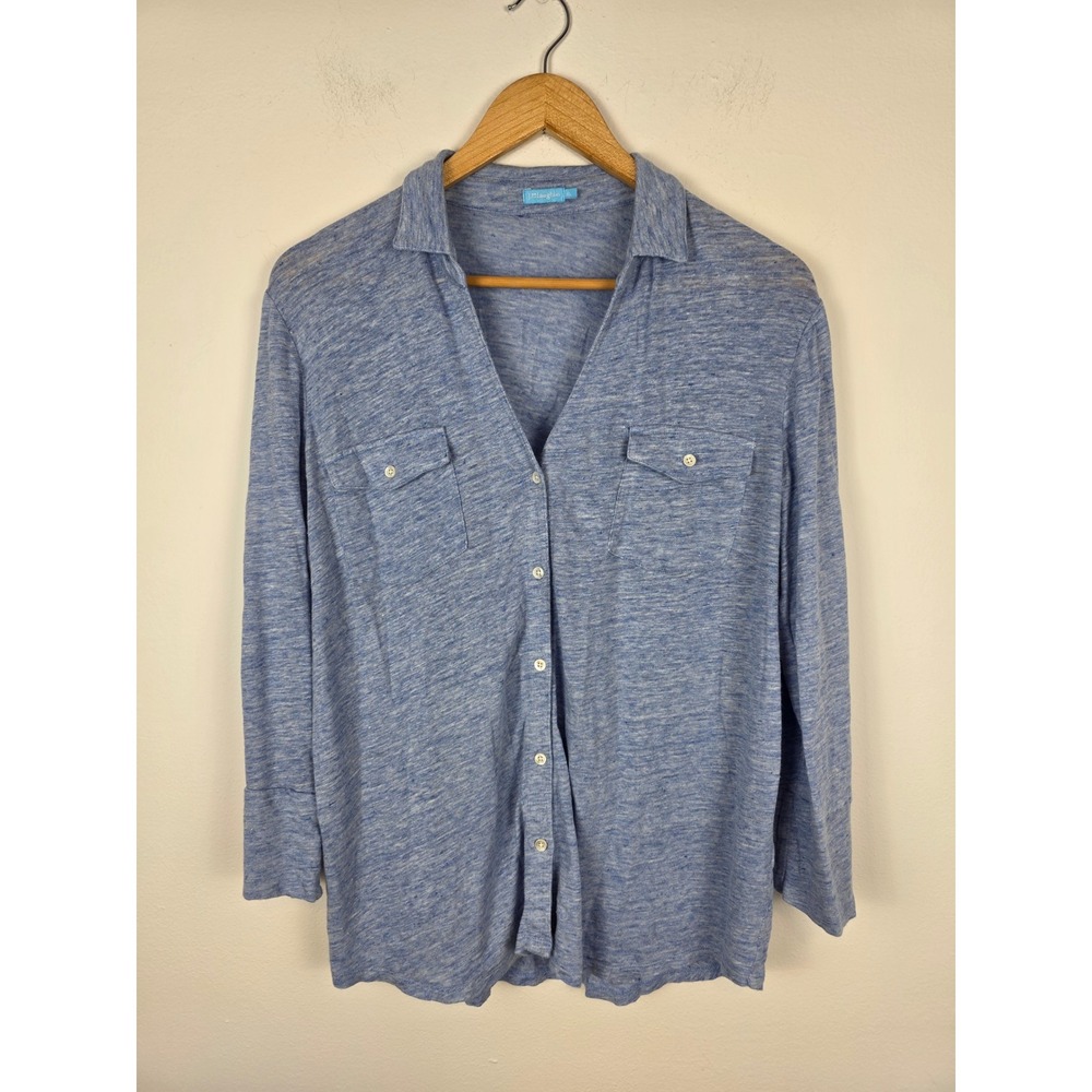 J.McLaughlin Women's Blue Linen Blend Button Down Long Sleeve Top Shirt XL‎